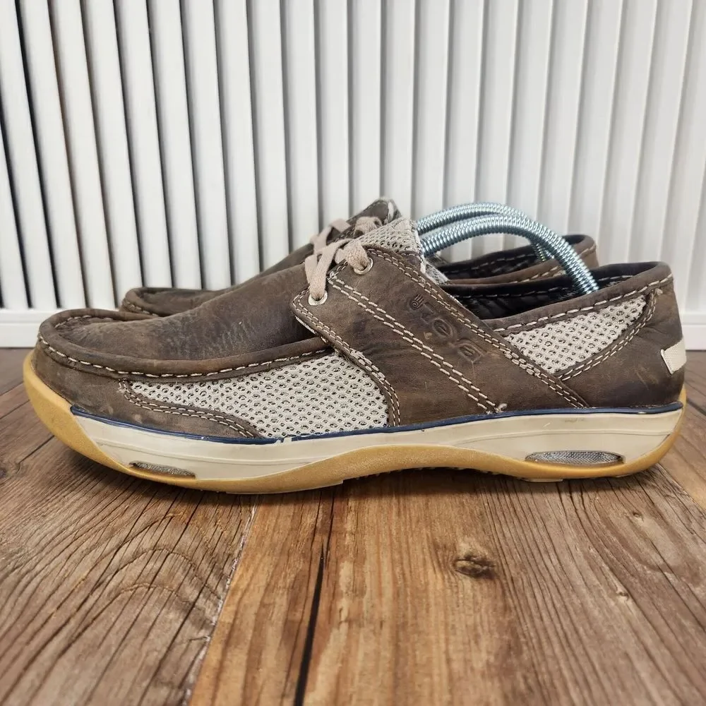 Teva Boat Shoes Mens Sz 11.5 Brown Leather Casual Outdoors Moc Toe Leisure 4003